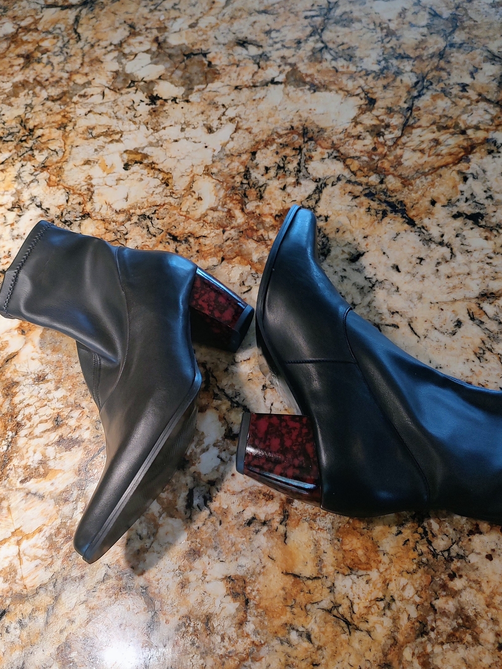 Andre Assous Women’s Black Ankle Boots - Classic torti shell Block Heel SZ 10